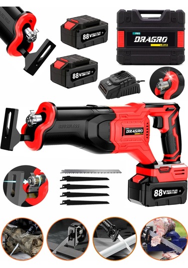 Dragro Alman DRG-88V 10 AH Çift Akülü Tilki Kuyruğu + Ağaç Dal Kesim Makinesi + 5 Adet Bıçak