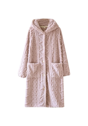 Kadın Bornoz Flanel Düğmeli Kışlık Sabahlıklar Kadınlar İçin Kırmızı