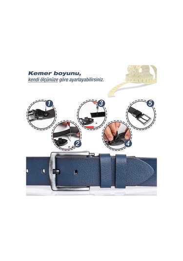 Gayış Özel Kutulu Hakiki Manda Derisi Erkek Kot Pantolon Kemeri Mavi