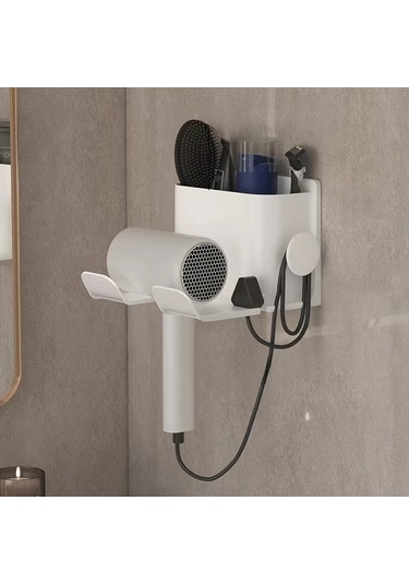 Xuweiwei Gri 1 Adet Delme Gerektirmeyen Duvara Monte Saç Kurutma Makinesi Askısı Banyo Organizatörü Gri.