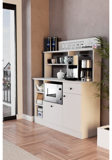 Barista Kahve Köşesi Çok Amaçlı Dolap Beyaz Beyaz