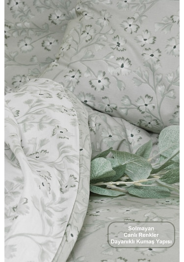 Elart Jasmin Nevresim Takımı Tek Kişilik %100 Pamuk Ranforce Lastikli Çarşaf 160x220 Cm Yeşil Yeşil