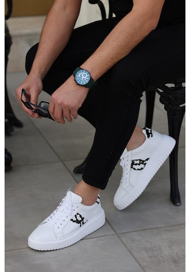 Shoetyle - Beyaz Deri Bağcıklı Erkek Günlük Ayakkabı 101-1100-945-beyaz Beyaz