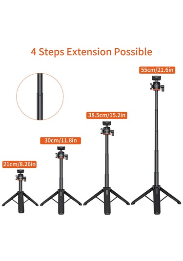 Puluz 360 Derece Top Kafa Soğuk Ayakkabı Selfie Çubuk Tripod