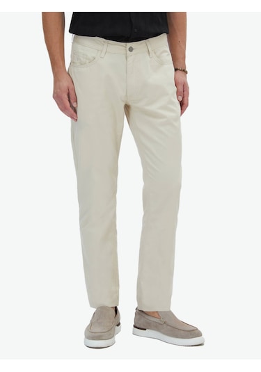 Kip Bej Denim Slim Fit Casual Pamuk Karışımlı Pantolon Bej