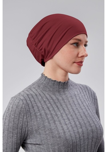 Kadın Tesettür Hazır Pratik Geçmeli Bone Lastikli Kaymaz Bordo Bordo