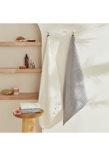 Karaca Home Allen %100 Pamuk 6 Parça Aile Banyo Seti Krem Gri 200.22.05.0287 Krem - Taş