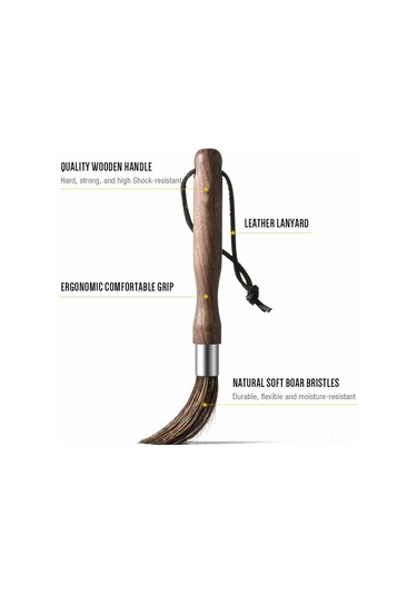 Lemestar Espresso Makinesi Ve Kahve Değirmeni Temizleme Fırçası - Doğal Yaban Domuzu Tüyü, Ceviz Ağacı Sapı Ve Deri Askı Diğer