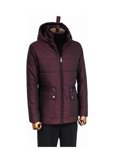 Wessi Slim Fit Kapüşonlu Bordo Erkek Şişme Mont Bordo