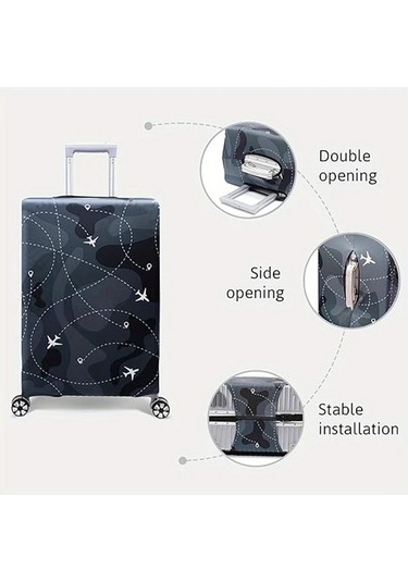 Fochsia Elegant Siyah Gezgin Bavul Kılıfı Xl 29-32 İnç Çiçek Yıldız Desenli Dayanıklı Esnek Koruma