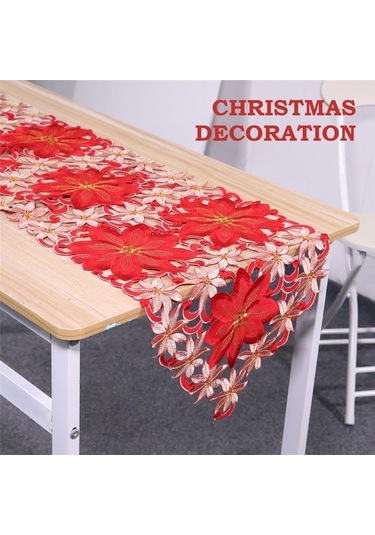 Ulzyvf Restoran Partisi Örtüsü, Noel Masa Kırmızı İşlemeli İnç İçin, 15x70 Bl Kırmızı