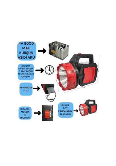 Ultra Güçlü Uzun Mesafeli Led Li Projektör El Feneri 10w Kırmızı