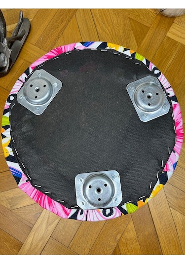 Pembe Çiçekli Puf Oturan Bench Tabure Koltuk Pembe Ahşap Ayak