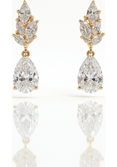 18k Rose Gold Plated Foglia Drop Küpe Gold