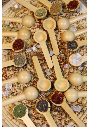 12 Adet Ahşap Baharatlık - Ölçek Kaşığı - Ahşap Kaşık 7 Cm