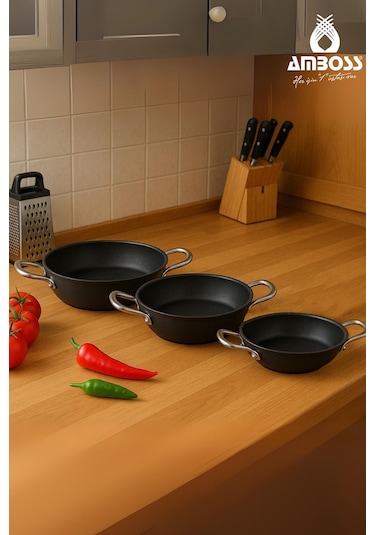 Dark 3 Parça Yanmaz Yapışmaz Titanyum Kaplama Sahan Seti Siyah