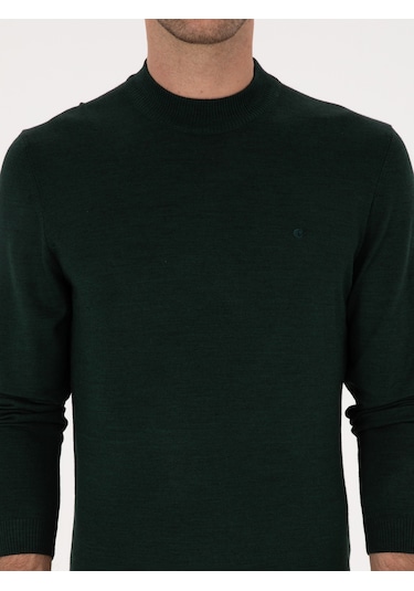 Cacharel Zümrüt Slim Fit Yün Karışımlı Çeyrek Balıkçı Yaka Basic Triko Kazak Yesıl