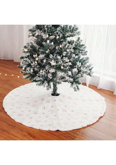 Qingmipy Yumuşak Kar Tanesi Desenli Noel Ağacı Eteği - 31 İnç Beyaz Peluş Dekor Çok Renkli