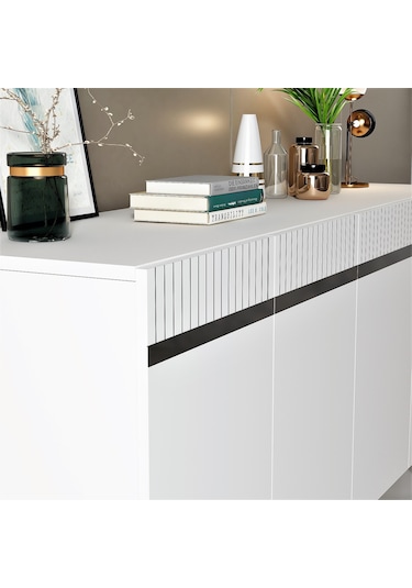 Apollon Konsol Tv Sehpası Çok Amaçlı Dolap Beyaz Gümüş