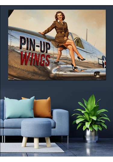 Retro Pin-up Kız Pozu Dekoratif Kanvas - Mdf Ahşap Tablo