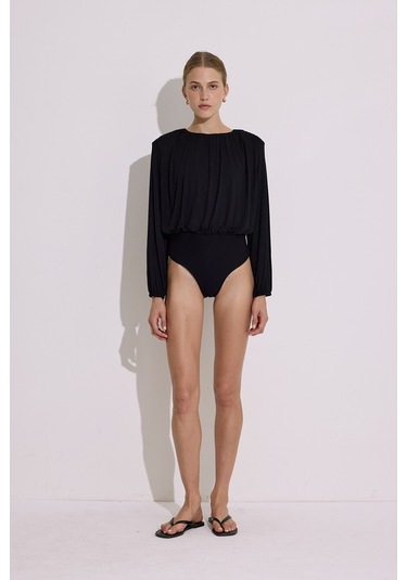 Dökümlü Balon Form Bluz Siyah Siyah