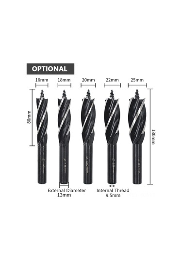 Suofeng Ahşap Delme Seti 3'lü - 4 Oluk 4 Kenar Delik Açıcı, 2 Adet Adaptör Barı, 16mm, Yüksek Karbon Çelik