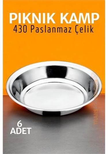 Modacar Paslanmaz Çelik Tabak Seti Kamp Piknik Tabağı 6 Adet