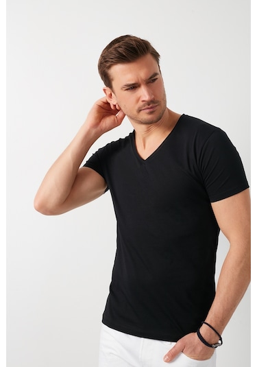 Buratti Pamuklu Slim Fit V Yaka Basic Erkek T Shirt 5412001 Siyah