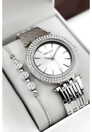 Ferrucci Çelik Kordon & Şık Tasarım, Kadın Kol Saati, 3atm Suya Dayanıklı Gümüş Sdfer154 Çok Renkli