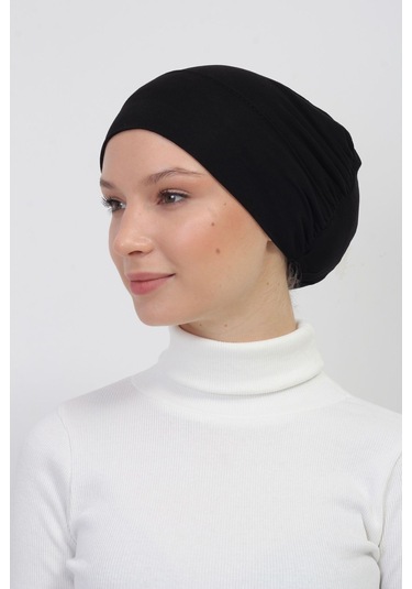 Lastikli Kaymaz Geçmeli Pratik Tesettür Bone Siyah