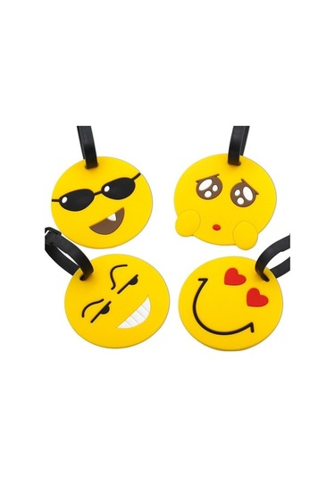 Fortunelane Bavul Etiketleri, Emoji Kimlik Etiketi Tutucu, Sırt Çantası İçin Pvc Etiket 4'lü Paket Sarı