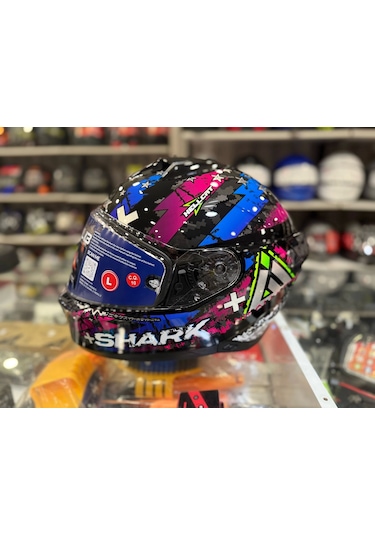 Renkli Cam + Shark Skwal İ3 Hellcat Kask Siyah Mavi
