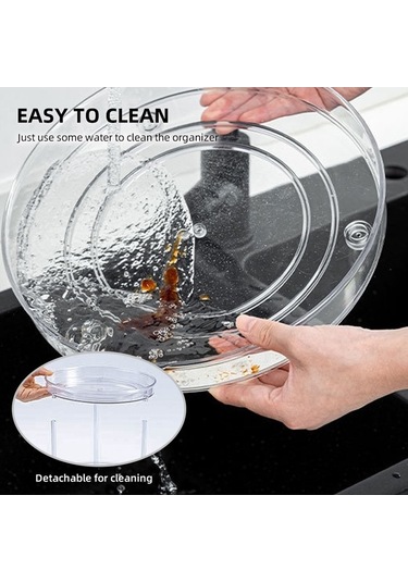 Pazly Şeffaf Çift Katmanlı 360 Dönebilen Döner Baharat Rafı - Lazy Susan Döner Tabla Şeffaf