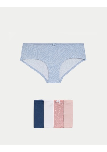 Marks & Spencer 5'li Cotton Lycra Short Külot Seti Koyu Mavi