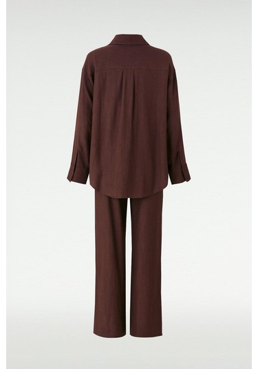 Kol Detaylı Gömlek Pantolon Takım Acı Kahve Acı Kahverengi