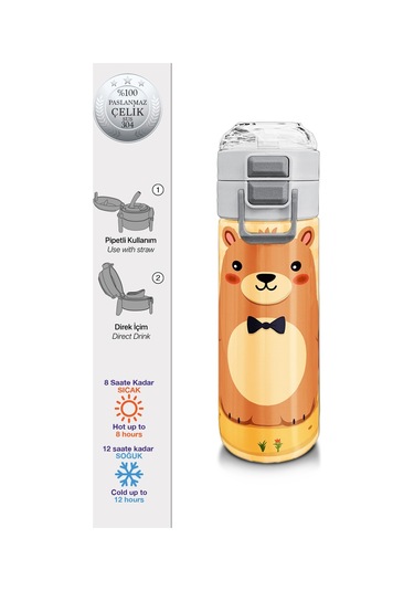 Coral High Kids Capybara Desenli Pipetli Ve Direkt İçim Çelik Termos 500 Ml 31793 Sarı