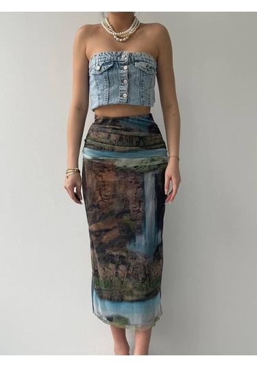 Etiler Collection Lara Transparan Midi Etek Desenli