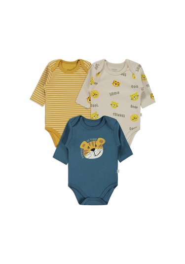Civil Baby Aslan Empirmeli 3 Lü 0-36 Ay Çıtçıtlı Badi - Hardal