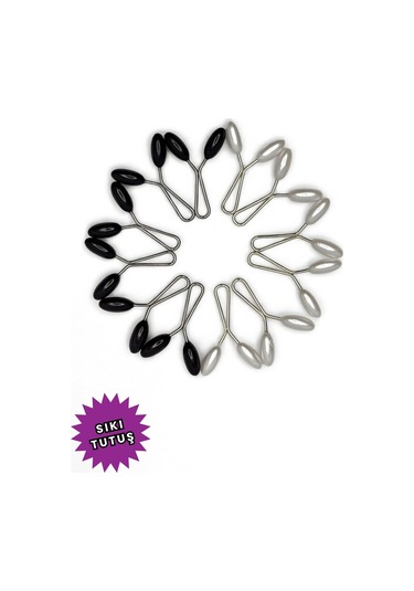 Eşarp Şal Klipsi 12 Adet Arpa Model Klips 6 Siyah Ve 6 Beyaz Kadın Tesettür Aksesuar İğne Siyah - Beyaz