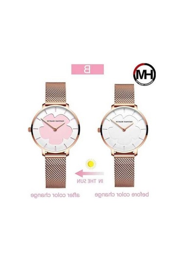 Novahub Pembe Değişen Çiçek Kadın Kol Saati, Hannah Martin, Quartz Hareketli, 14mm Bantlı, 8mm Kasa, Suya Dayanıklı, Paslanmaz Çelik Kemerli, Kadınlar İçin Moda Saat Çok Renkli