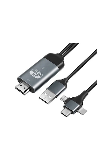 Pmr 3 İn 1 Apple Uyumlu iPhone To Hdmı Kablo 2k 60hz, 200cm, Type-c, Lightning, Micro Usb