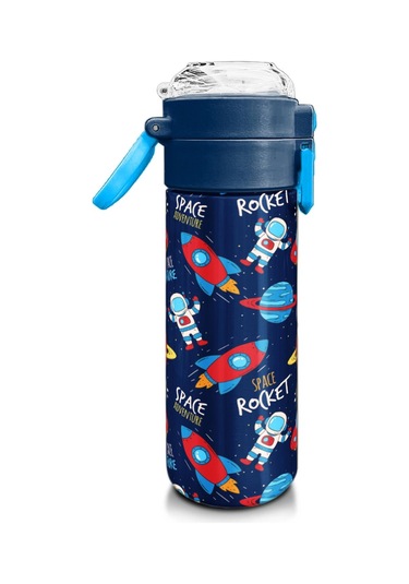 Coral High Kids Lacivert Mavi Uzay Desenli Pipetli Ve Direkt İçim Çelik Termos 500 Ml 31917 Lacivert - Mavi