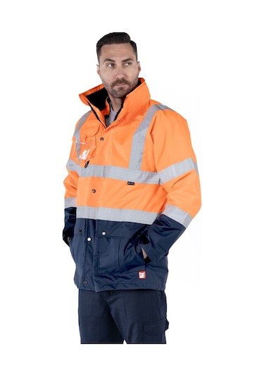 5 İ Bir Arada İş Güvenliği Kabanı Hi-vis Turuncu - Lacivert