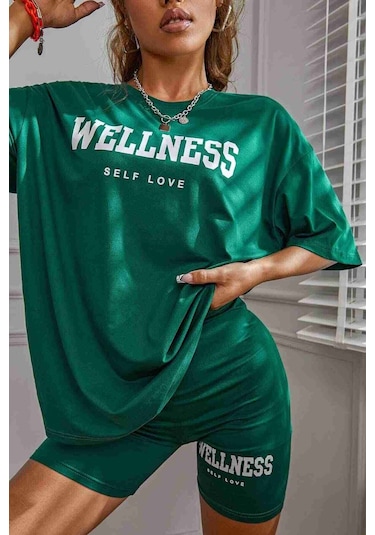 Merry See Wellness Baskılı Soft Kısa Kollu Şortlu Alt Üst Takımı Yeşil 001