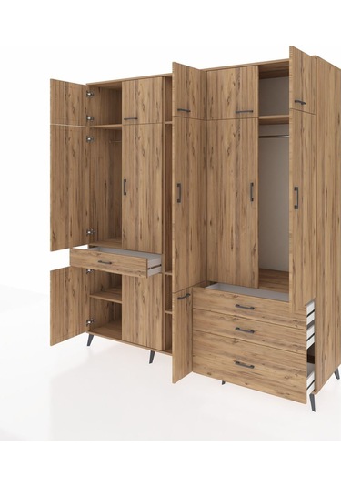 Kronos Dolap 8 Raflı 4 Çekmeceli 3 Askılı 220x59x243 Çam-çam/çam Atlas Çam/atlas Çam