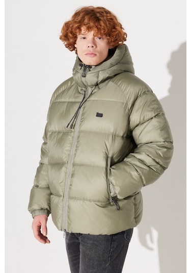 Regular Fit Normal Kesim Kapüşonlu Açık Yeşil Şişme Mont L232213299 Açık Yeşil