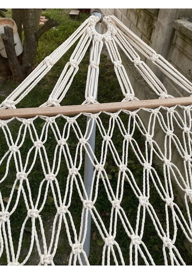 Tek Kişilik Çift Örgülü Makrome Pamuk Hamak Salıncak 95x220 Cm Beyaz