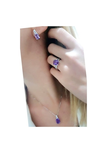 Sky Diamond Taş Detaylı Aleksandrit Taşlı Gümüş Lüks Takı Seti (516767325)