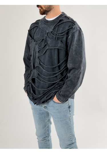 Cocopelli Street Yıkamalı Antrasit Tasarım Erkek Sweatshirt Coc2719 Antrasit