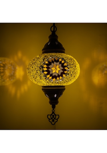 Mozaik Lamba Tekli Sarkıt Tavan Lambası Otantik Avize Renkli